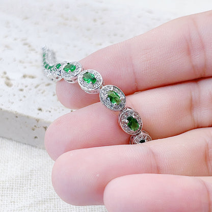 Oval Inlaid Green Zircon Bracelet