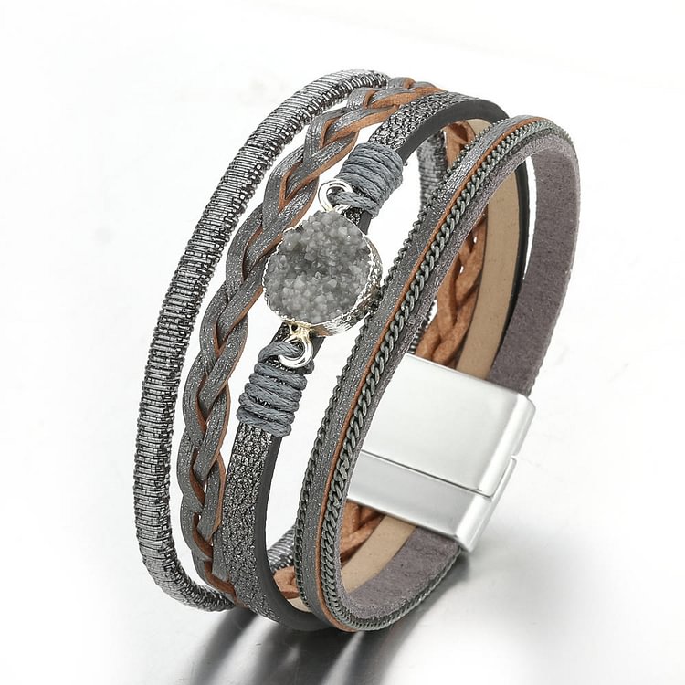 Cluster Braided Leather Magnetic Leather Bracelet