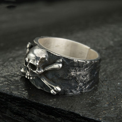 Black Punk Skull Adjustable Thick Band Ring