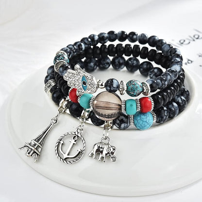 Elephant Tower Evil Eye Hamsa Bracelet Set