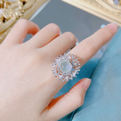 Big Round Cut Moonstone Snowflake Full Stone Ring