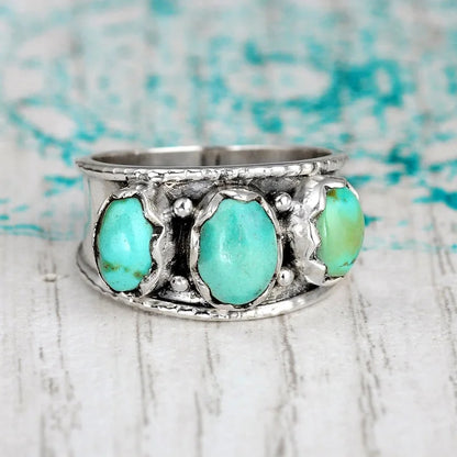 Three Stone Bohemian Turquoise Ring