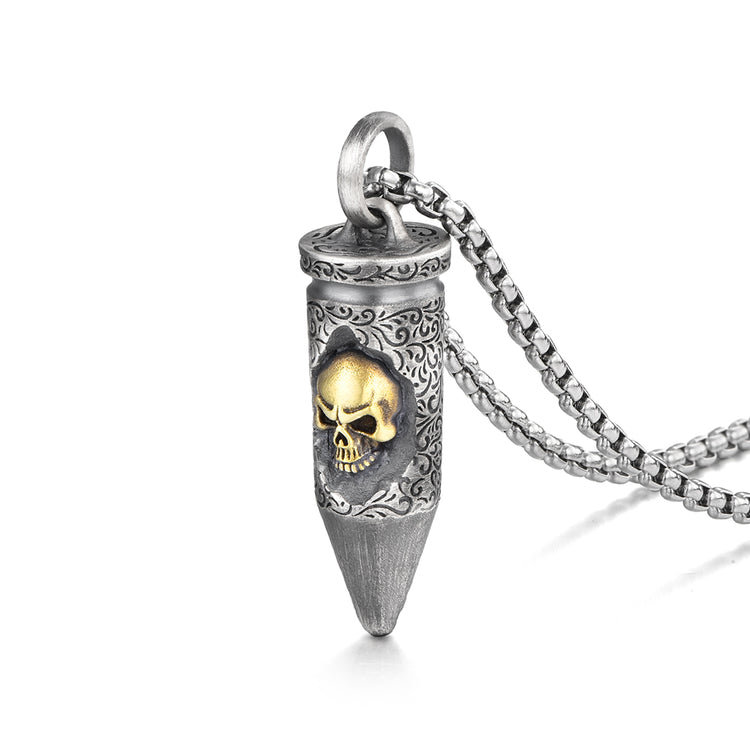 Golden Skull Bullet Sterling Silver Pendants