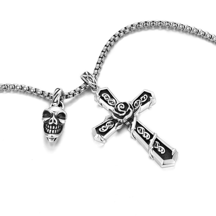 Sterling Silver Skull Flower Cross Necklace Pendants