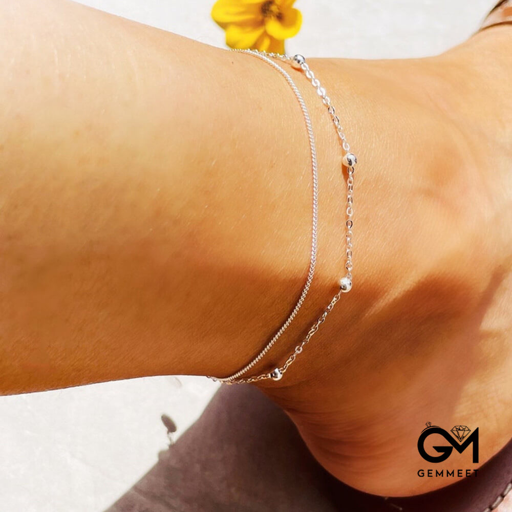 Bohemian Double Alloy Fishbone Chain Anklet