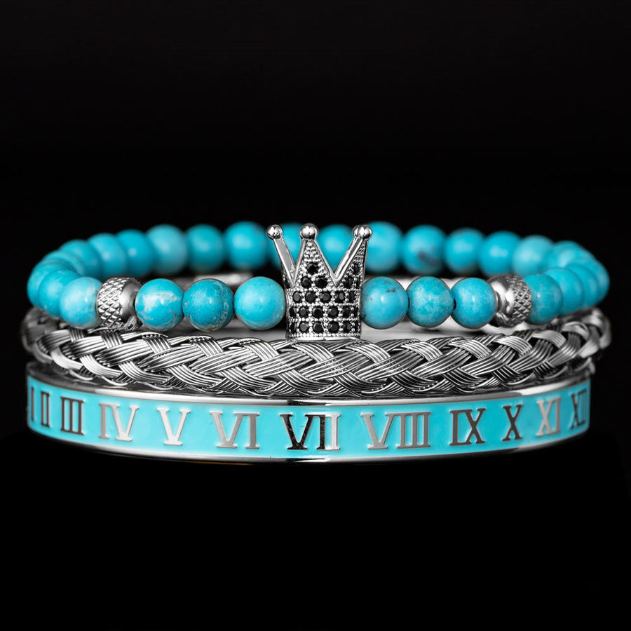 Blue Beaded Roman Numerals Crown Bracelet