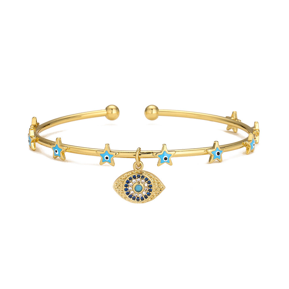 Golden Full Stones Evil Eye Pendant Bracelet & Bangle