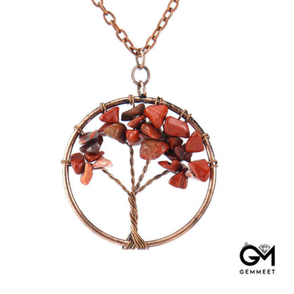 Ancient Red Copper Crystal Tree of Life Necklace