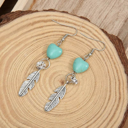 Bohemia Heart Feather Turquoise Earrings