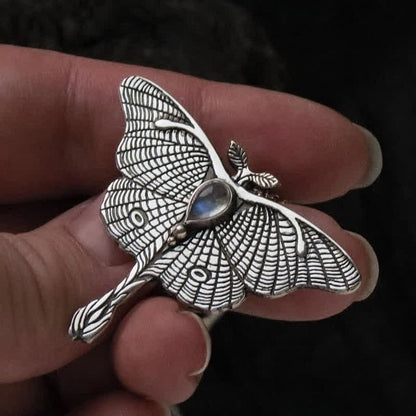 Luna Moth - Sterling Silver Butterfly Moonstone Necklace