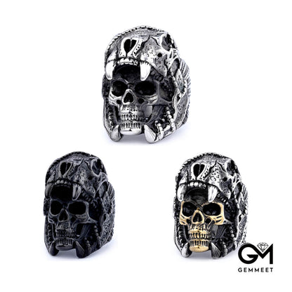 Big skull titanium steel vintage ring for men