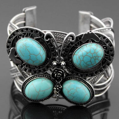 Large Turquoise Stone Butterfly Cuff Bracelet