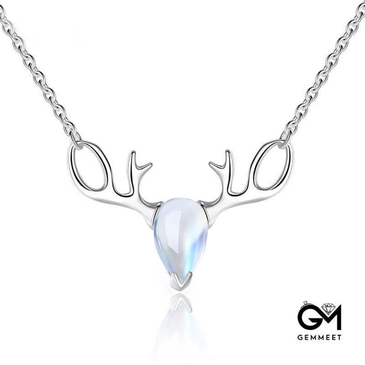 Santa Elk Shape Pear Cut Moonstone Pendant Chain