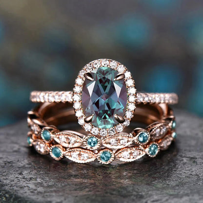 Alexandrite & Emerald 3 - Piece Ring