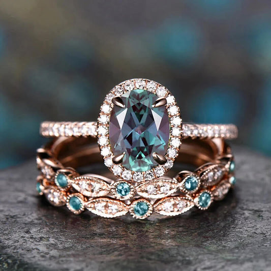 Alexandrite & Emerald 3 - Piece Ring