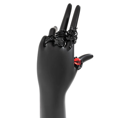 9 Pcs Black Cross & Halloween Symbol Ring Set