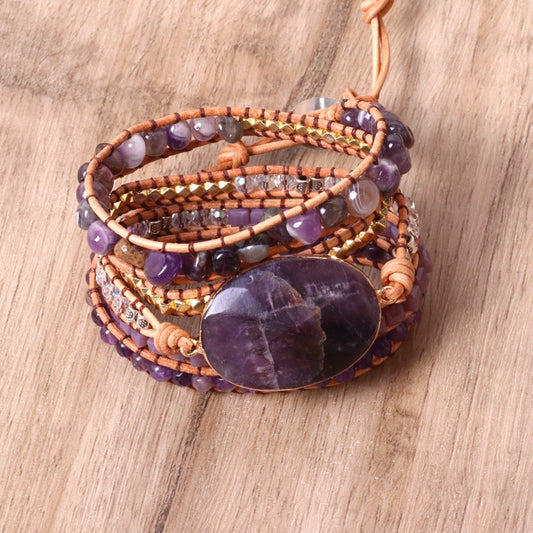 Amethyst Woven Leather Bracelet for Women