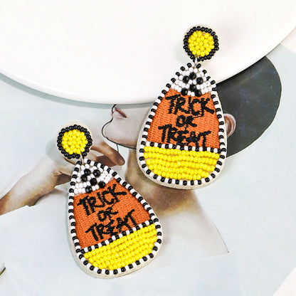 Halloween Funny Drop-shaped Letter Handmade Bead Earrings