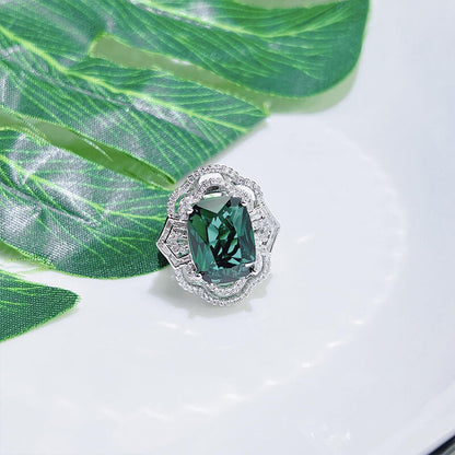 Green Diamond Ring Meng Yuan Flower Imitation Emerald Ring