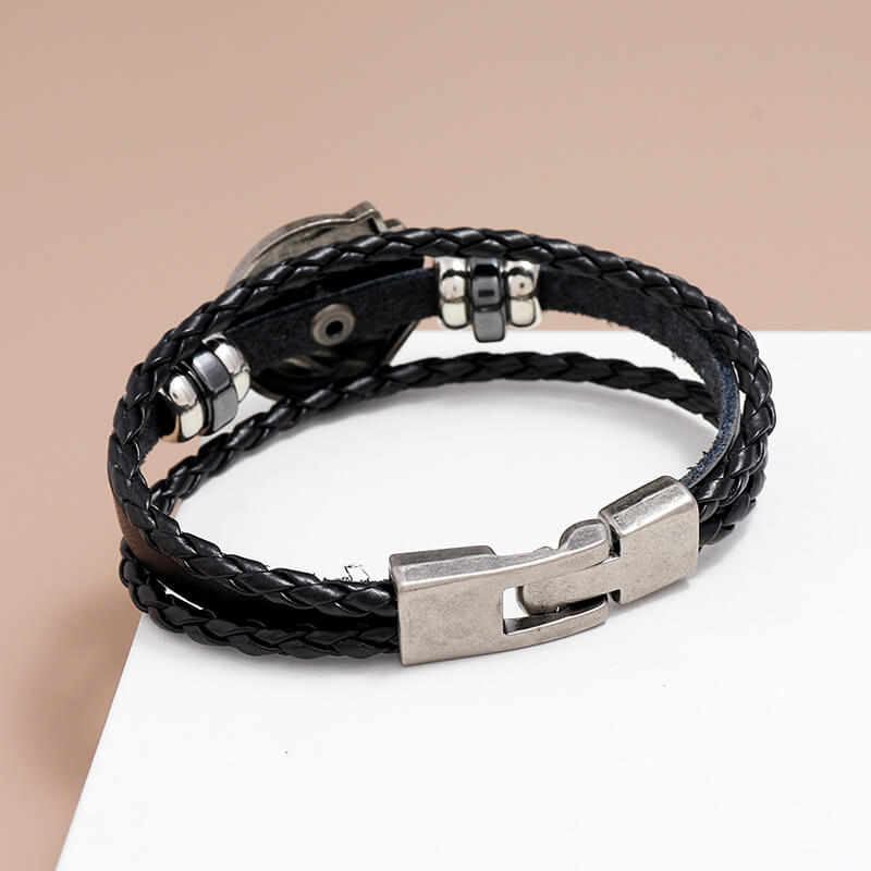 Braided Leather Hand Playing Card Beaded Buckle Leather Bracelet