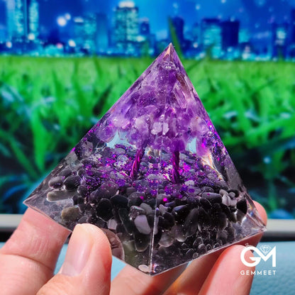 Amethyst Obsidian Tree Of Life Orgone Pyramid