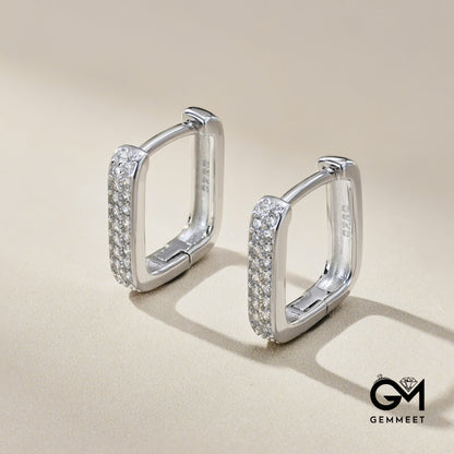 S925 Sterling Silver White Square Buckle Earrings