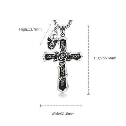 Sterling Silver Skull Flower Cross Necklace Pendants