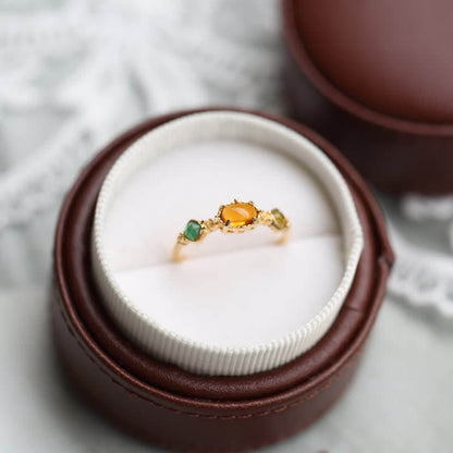 Retro Dainty Amber Gemstone Ring