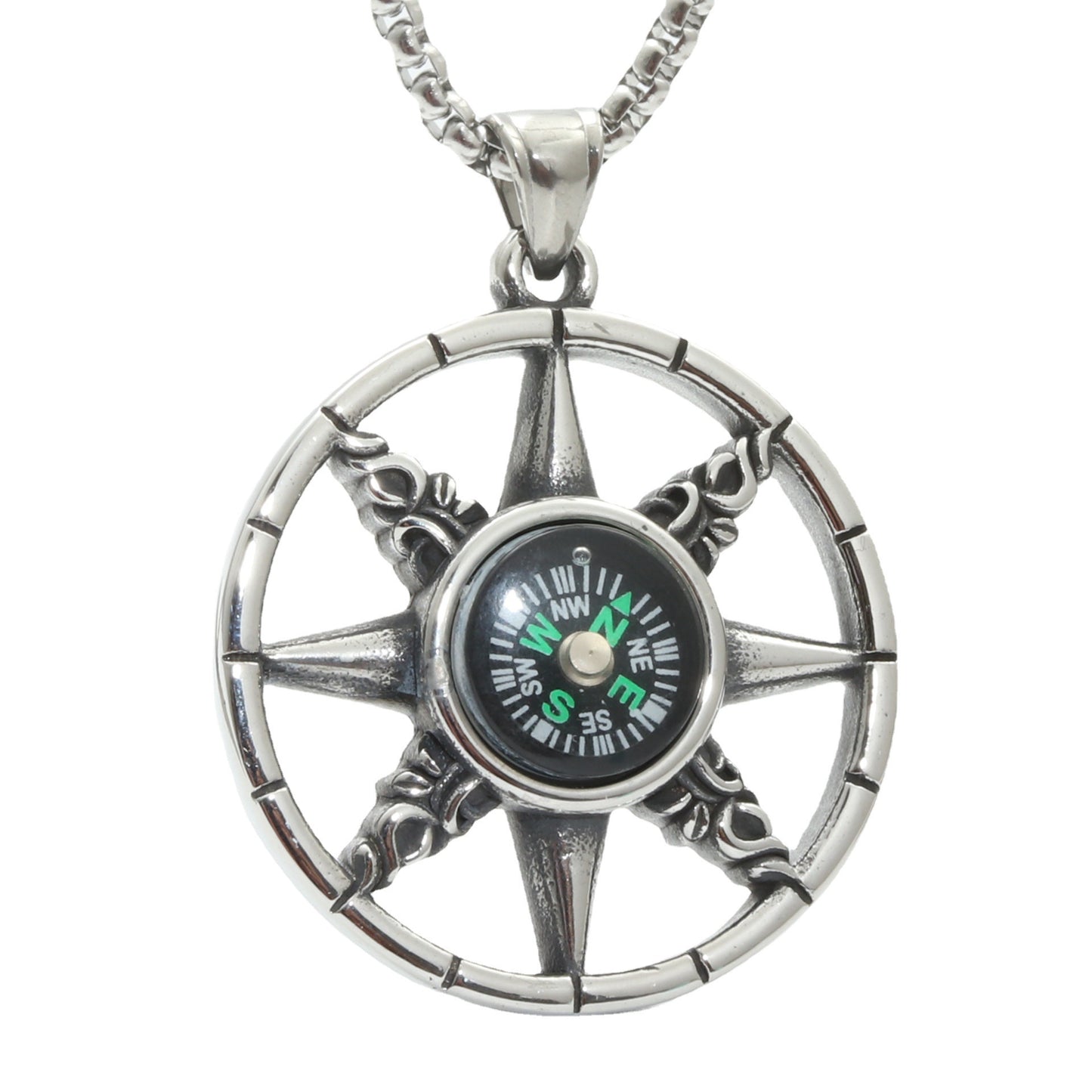 Hollow Compass Rice Character Retro Trendy Men's Pendant