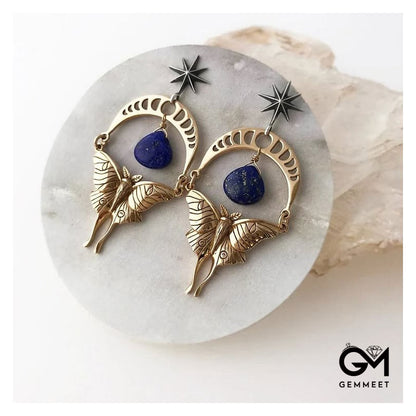 Beauty Lapis Lazuli Octagram Butterfly Earrings