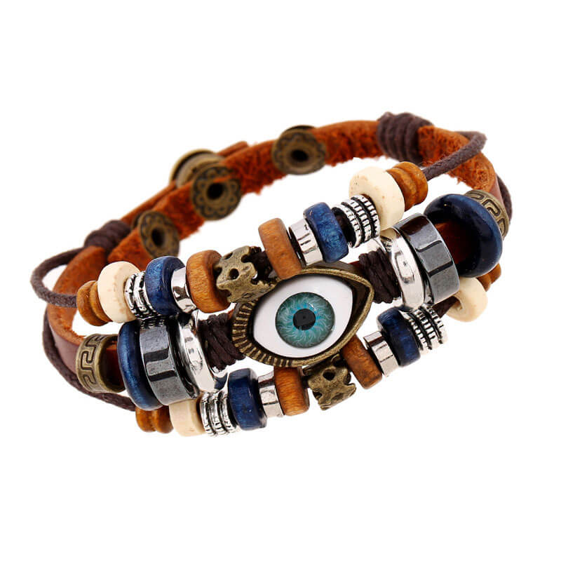 New Beaded Eyes Leather Bracelet Pull Adjustment Couple Leather Bracelet