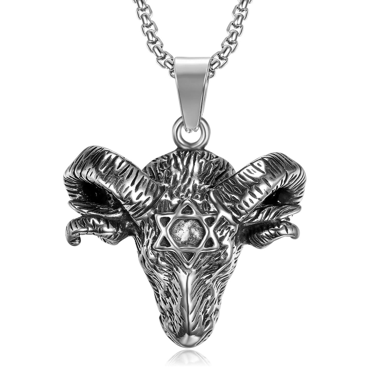 Stainless Steel Satanic Ram Hexagram Pendant Necklace