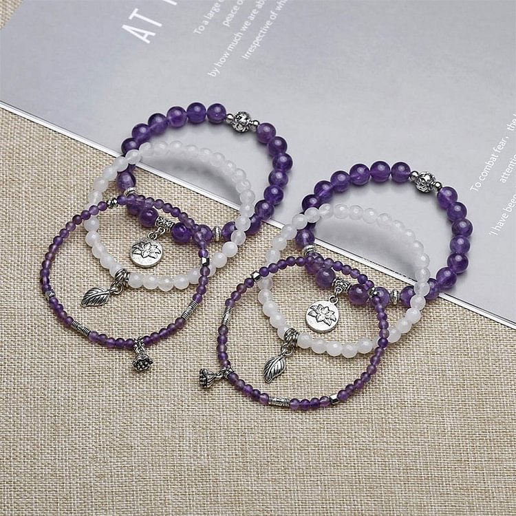 Amethyst Lotus Symbol 3 - Piece Bracelet