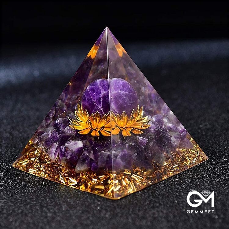 Amethyst Sphere Lotus Symbol Orgone Pyramid