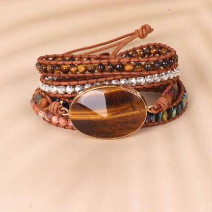 Tiger Eye Beads Braided Leather Bracelet