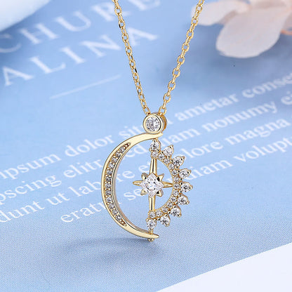 Rotated Half Moon & Sun Pendant Necklace