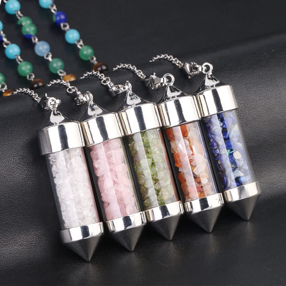 Wishing Bottle Seven-color Stone Cone Pendant