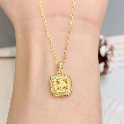 Small Sugar Cube Citrine Pendant Necklace