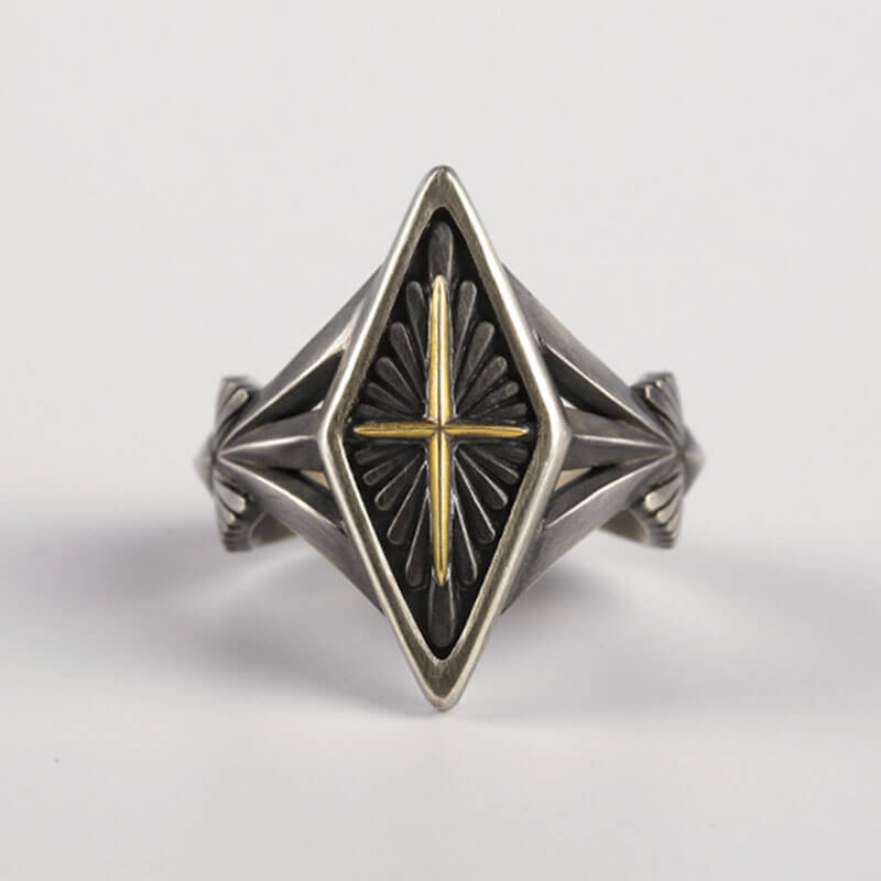 Vintage Hip-Hop Punk Gold Cross Rhombus Ring