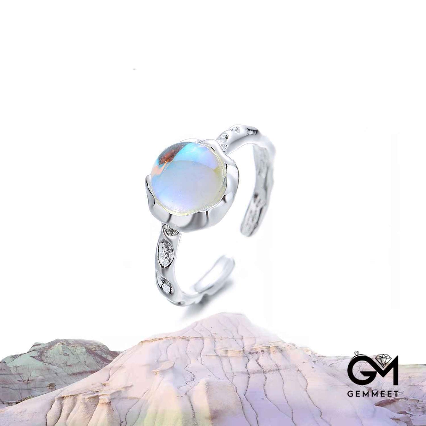 Simple Round Moonstone Open Ring