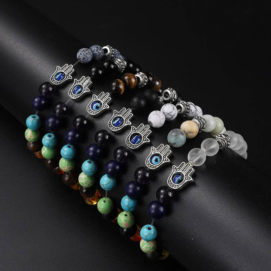 Colorful Chakra Evil Eye Hamsa Beaded Bracelet