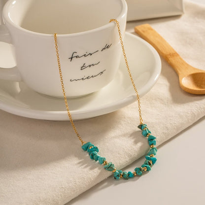 Turquoise Gravel Pendant Stainless Steel Necklace