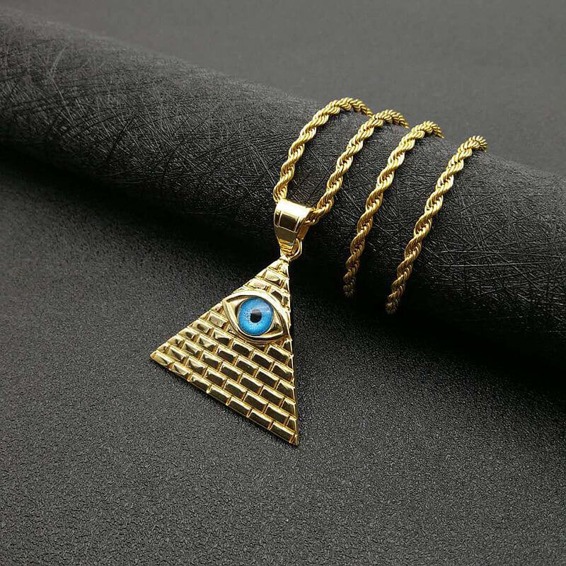 HIPHOP Jewelry Gold Plated Inlaid Zircon Pyramid Pendant