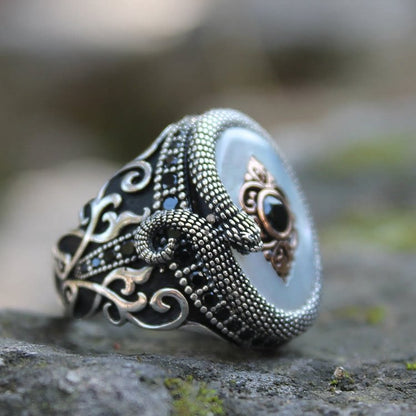 "Nature's Healing" Vintage Men's Snake Design Moonstone Ring