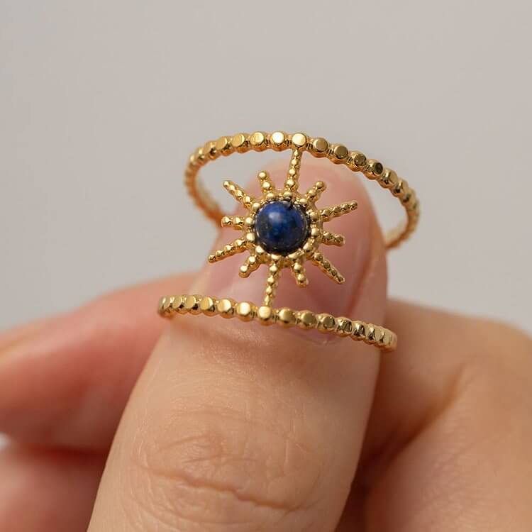 Sunflower Double Row Eight Pointed Star Gem Ring