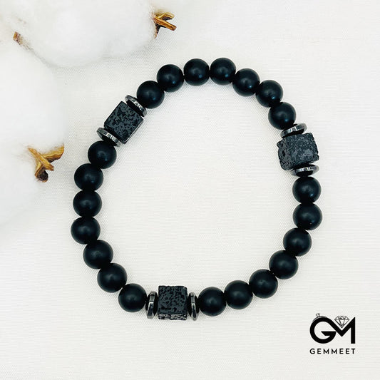 Matte Black Onyx with Cube Lava Bracelet