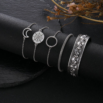 Elephant Totem Moon Compass Geometry 5 - Piece Bracelet Set