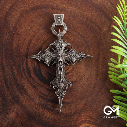 Vintage Goth Crucified Skull Cross Pendant Necklace