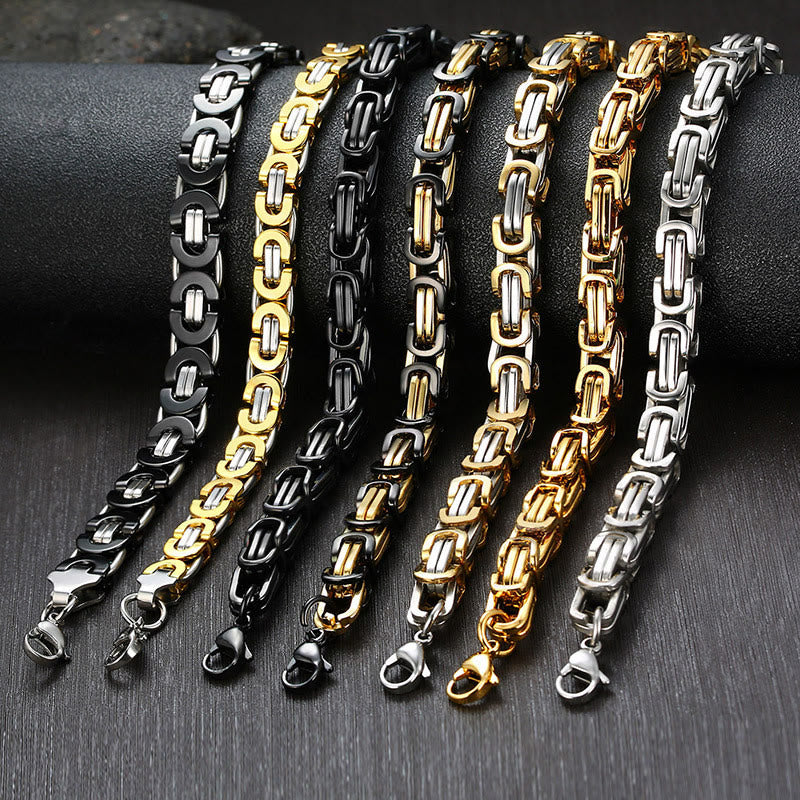 Men Stainless Steel Punk Byzantine Link Chain Bracelet