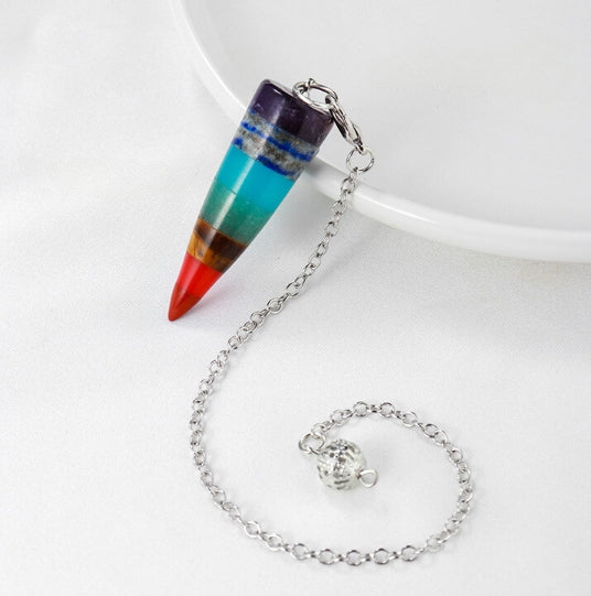 Seven-color Stone Cone Hexagon Column Pendant